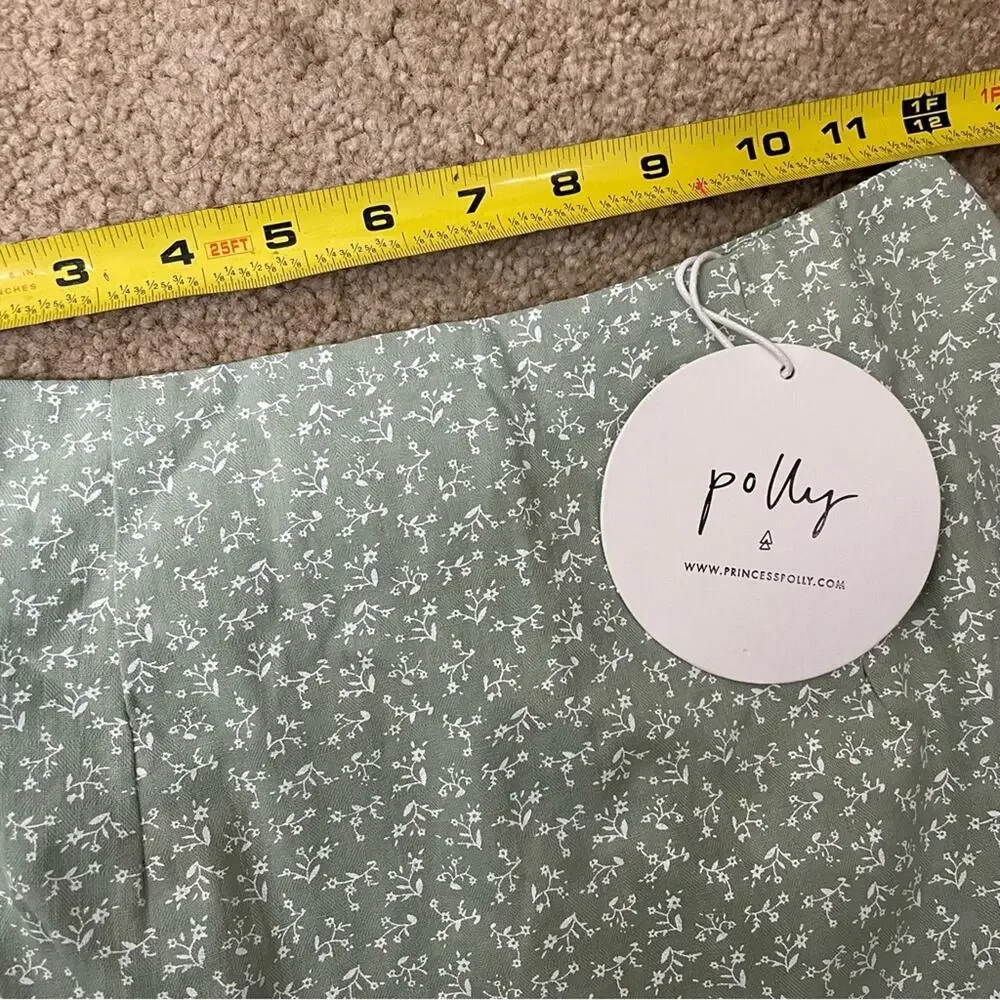 NWT Princess Polly Lepko Mini Skirt Mint Garden Sage Green Ruffle Size US 2